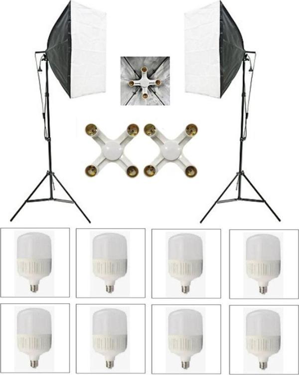 Ada Greenbox 4 Duylu Softbox (2 Adet) + 2 M Işık Ayağı +8 Adet 20 Wat Led Lamba (Toplam 14 400 Lümen) - Image 1