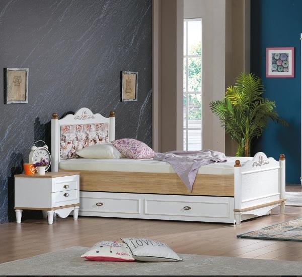 Karyola-komodin Urlu FLORA İnovasyon Model Kayın torna kalite yüksek ayak Beyaz - Image 1