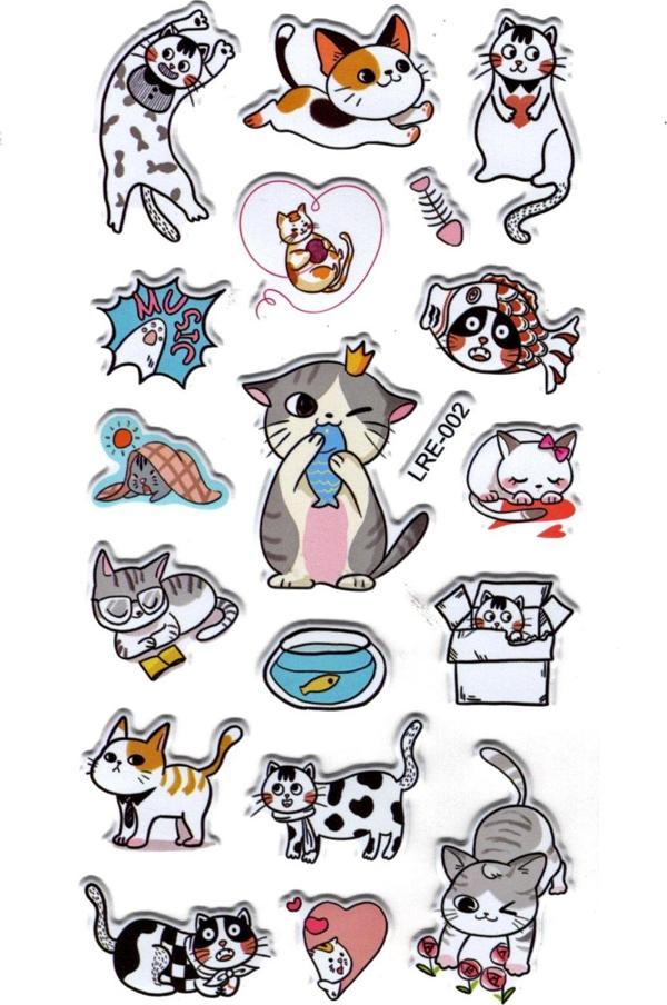 Sticker Kabartmalı Stiker Defter, Planlayıcı Etiket (lre-002) - 17X9 cm - Balık Seven Kedi - Image 1
