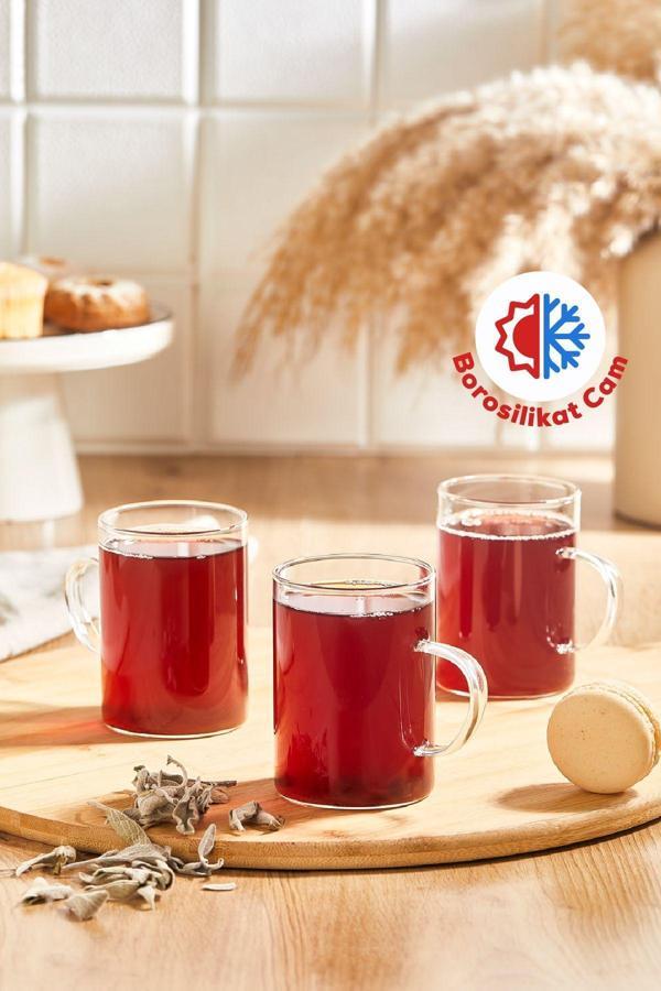Vienev 3lü Isıya Dayanıklı Borosilikat Cam Kupa Bardak - Image 1