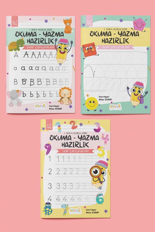 1. Sınıfa Hazırlık Serisi / Okuma - Yazma Hazırlık Aktivite Seti / 3 Kitap (Çizgi - Harf - Sayı) - Image 1