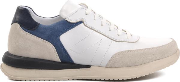 Ayakmod 231180 Beyaz-Lacivert İçi Dışı Hakiki Deri Erkek Sneaker - Image 1