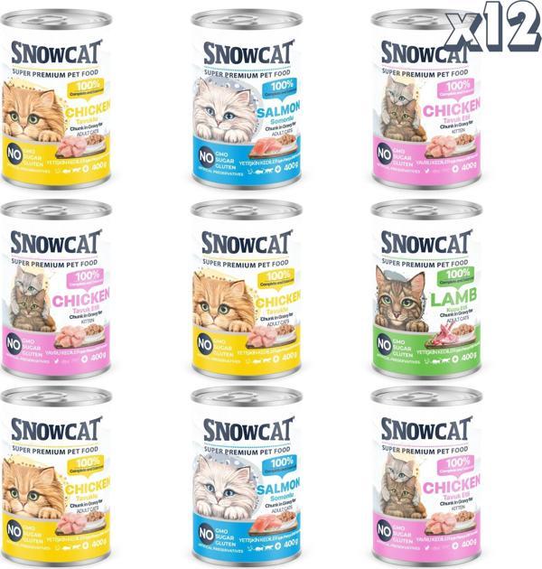 Snow Cat Premium Parça Etli Karışık Kedi Konservesi 12 Adet*400 G - Image 1