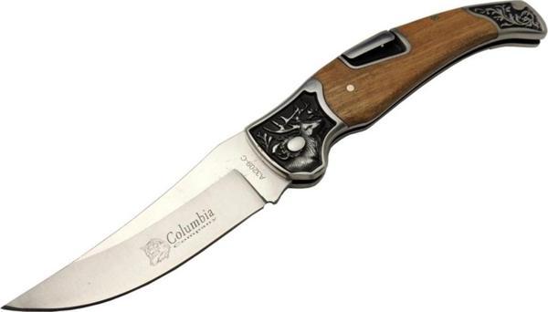 Columbia A3209c Açık Kahverengi Kamp 22,5cm- Manuel, Geyik Işlemeli, Kemerlikli,ahşap Sap - Image 1