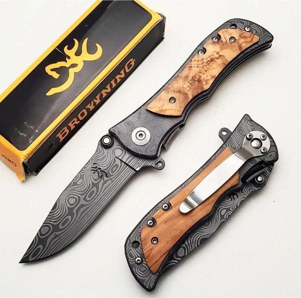 Browning Ahşap Saplı Damas İşlemeli Çakı - Image 1