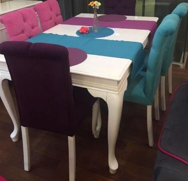 Masa-Sandalye 13593 ASLAN Model Kayın Aslan Kapiton Parlak Beyaz açıl masa tabla - Image 1