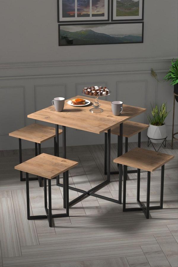 Retodesign 4 Kişilik Kare Masa Takımı Atlantik Çam 1680 - Image 1