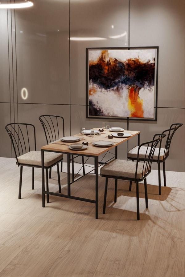 Retodesign 4 Kişilik Yıldız Masalı Minderli Güneş Sandalyeli Mutfak Masası Takımı - Image 1