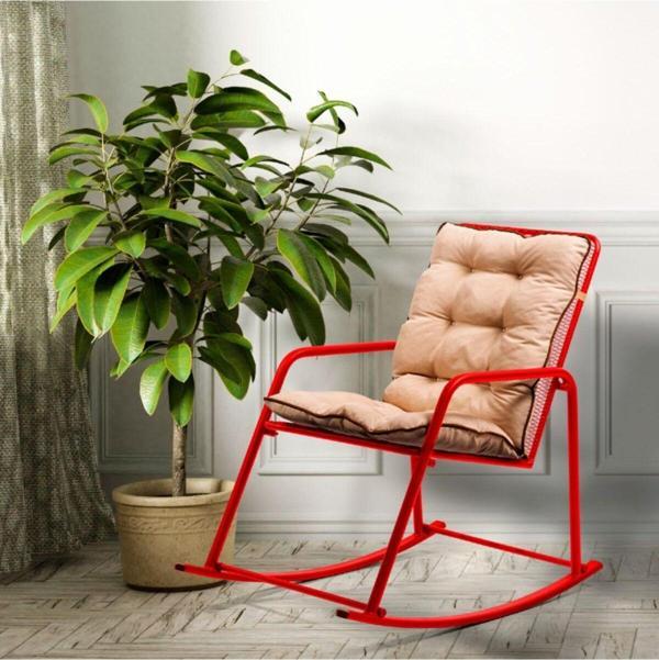 Retodesign Minderli Kırmızı Metal Sallanan Sandalye - Image 1
