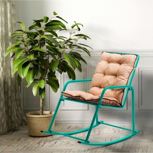 Retodesign Minderli Turkuaz Metal Sallanan Sandalye Bebek Emzirme Koltuğu/Baba Koltuğu - Image 1