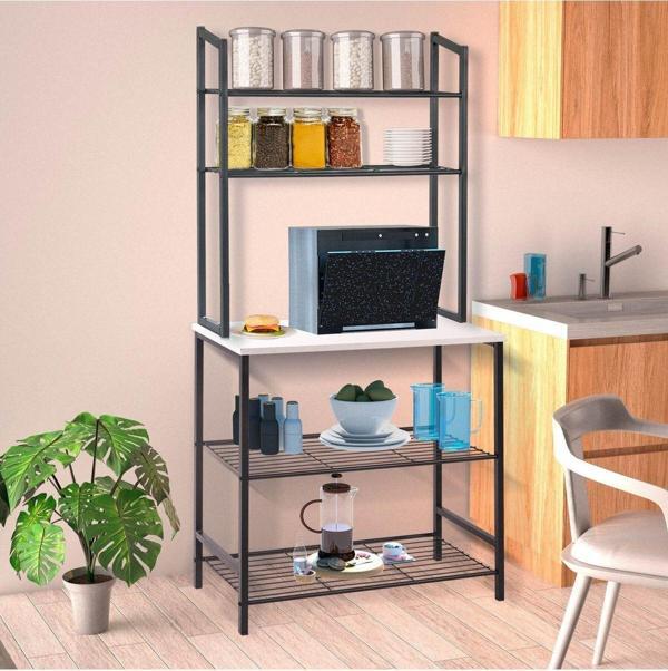 Retodesign Raflı Beyaz Mutfak Bangosu,  Çok Amaçlı Raf Kahve Köşesi Masası 1750B - Image 1