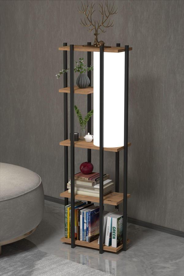 Retodesign Retohome 5 Raflı Lambaderli Kitap Rafı, Kitaplıklı Lambader Atlantik Çam - Image 1
