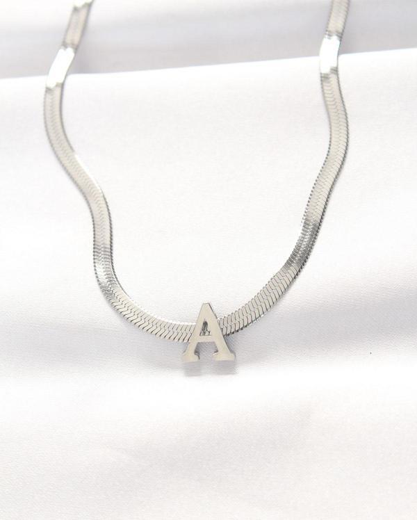 316L Çelik A Harfli Silver Renk İtalyan Zincirli Kolye - EBJ240521W24300 - Image 1