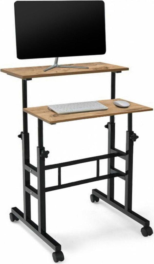 sekizincicaddedizayn Yükseklik Ayarlı Bilgisayar/laptop Ve Çalışma Masası - Çam 60x60 (TEKERLİ) Oval Kenar - Image 1