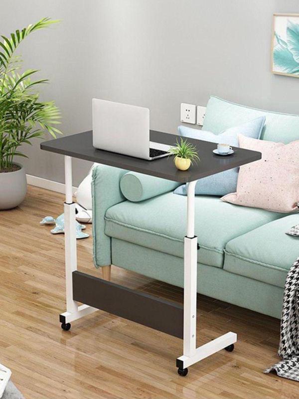 sekizincicaddedizayn Yükseklik Ayarlı Laptop Sehpası ve Çalışma Masası - Antrasit Beyaz (Tekerli) Oval Kenar - 70x40 - Image 1