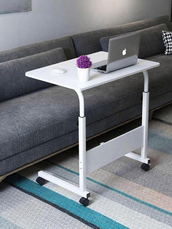 sekizincicaddedizayn Yükseklik Ayarlı Laptop Sehpası Ve Çalışma Masası - Beyaz (TEKERLİ) Oval Kenar - 70x40 - Image 1