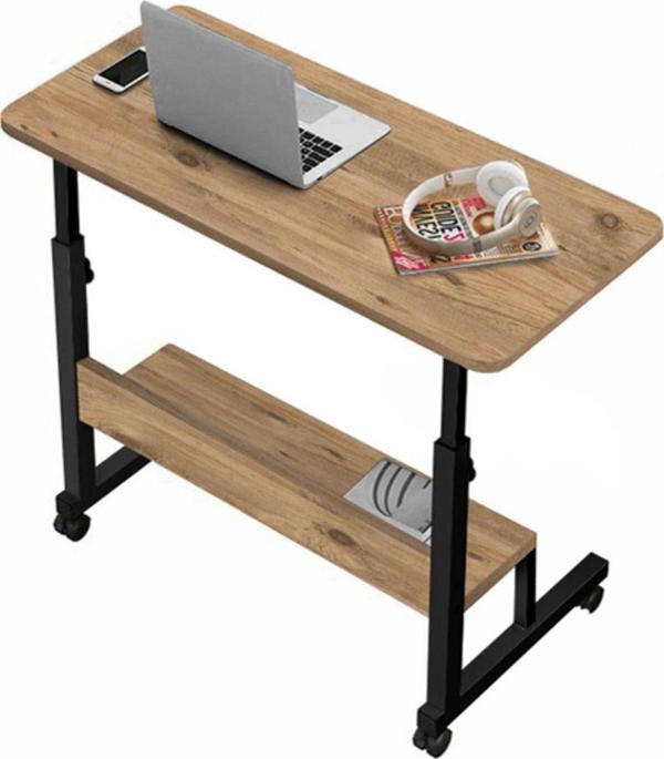 sekizincicaddedizayn Yükseklik Ayarlı Raflı Çalışma Masası - Ceviz (TEKERLİ) 80x40 Oval Kenar - Image 1