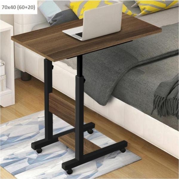 sekizincicaddedizayn Yükseklik Ayarlı Yatak Sehpası - Ceviz (TEKERLİ) 70x40 Oval Kenar - Image 1