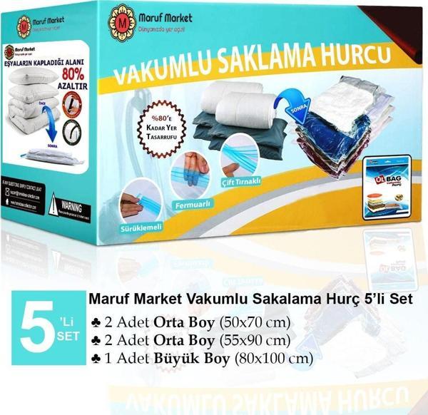 Beyyine Home Yüksek Kaliteli 5'li Vakumlu Saklama Hurc Seti (Yorgan,Yastık,Battaniye Ve Elbise) - Vakumlu Hurç - Image 1