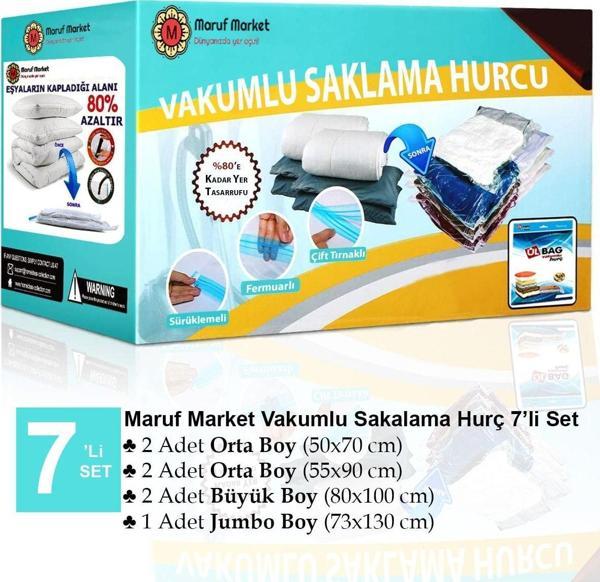 Beyyine Home Yüksek Kaliteli 7'li Vakumlu Saklama Poşeti Seti - 1 (Yastık - Elbise - Battaniye - Yorgan) Vakumhurcu - Image 1