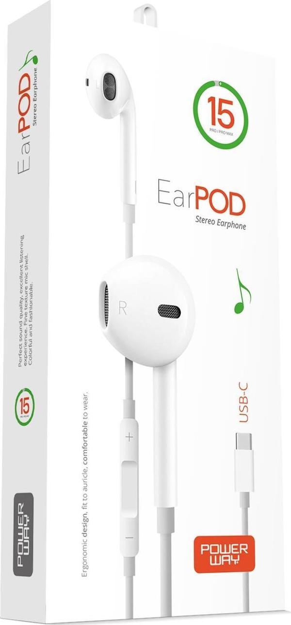 Powerway EardPod iPhone 15 Type-C Kulaklık Usb-C Tüm Cihazlar İle Uyumlu - Image 1