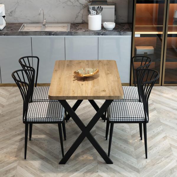Yemek Masası Takımı X Ayaklı Yemek Masası 70x110 + 4 Adet Sandalye - Atlantik Çam - Image 1