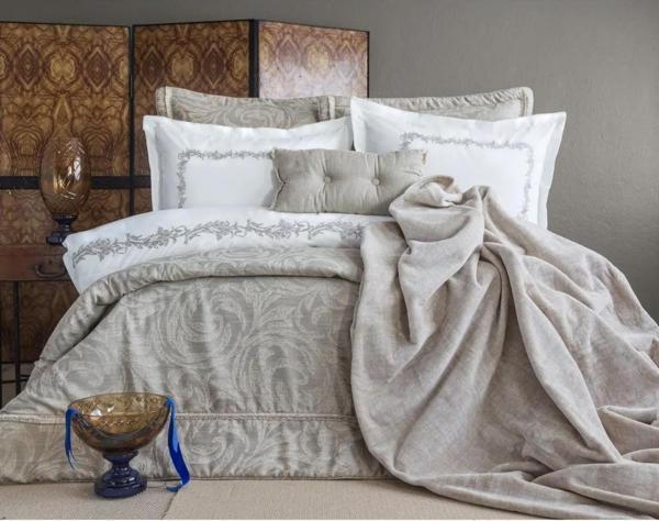 Apricitas Home Lotus Çift Kişilik Yatak Örtülü Nevresim Takımı Çeyiz Seti Bej - Image 1