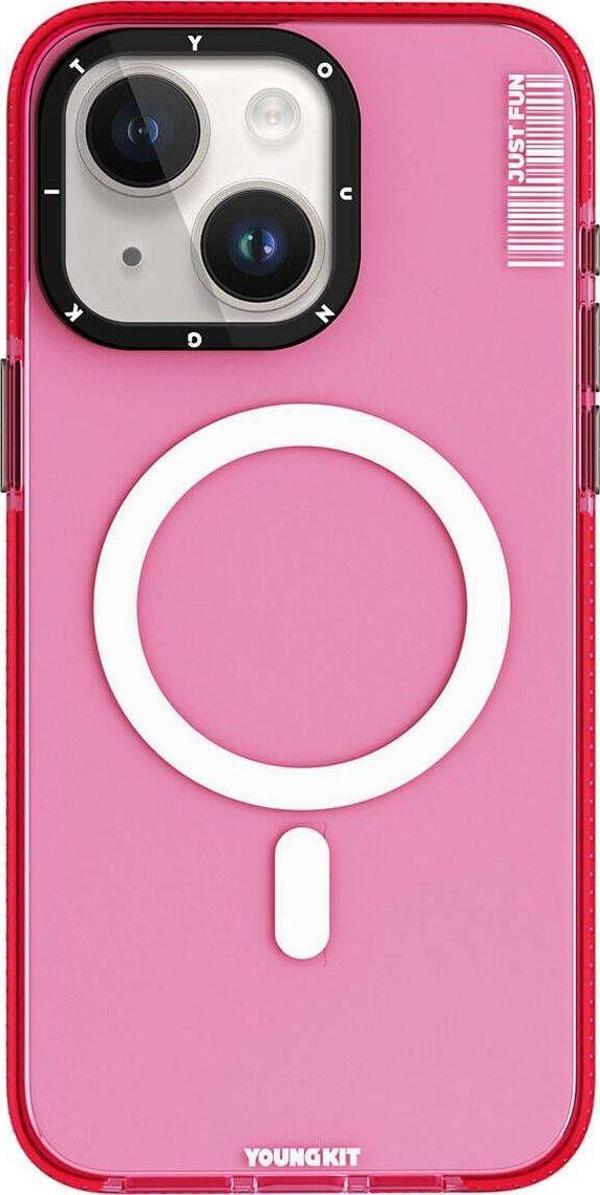 Youngkit İphone 15 Uyumlu Kılıf Magsafe Şarj Özellikli Youngkit Crystal Color Serisi Kapak Pembe - Image 1
