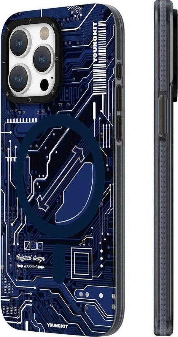Youngkit İphone 15 Pro Max Kılıf Magsafe Şarj Özellikli Youngkit Technology Serisi Kapak Lacivert - Image 1