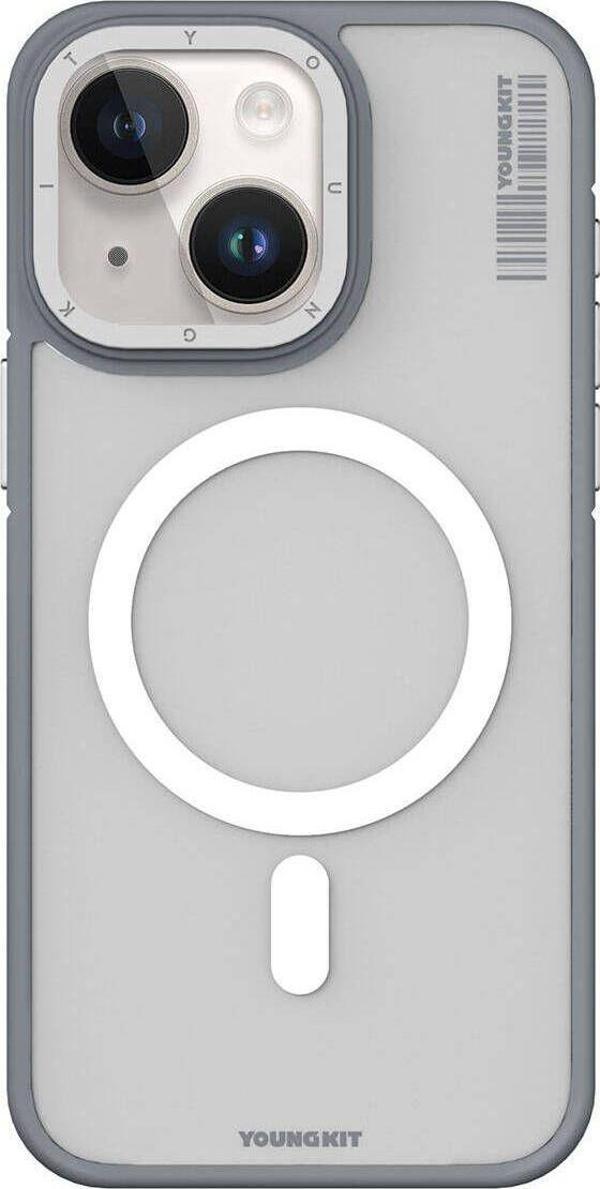 Youngkit İphone 15 Uyumlu Kılıf Magsafe Şarj Özellikli Youngkit Rock Sand Serisi Kapak Gri - Image 1