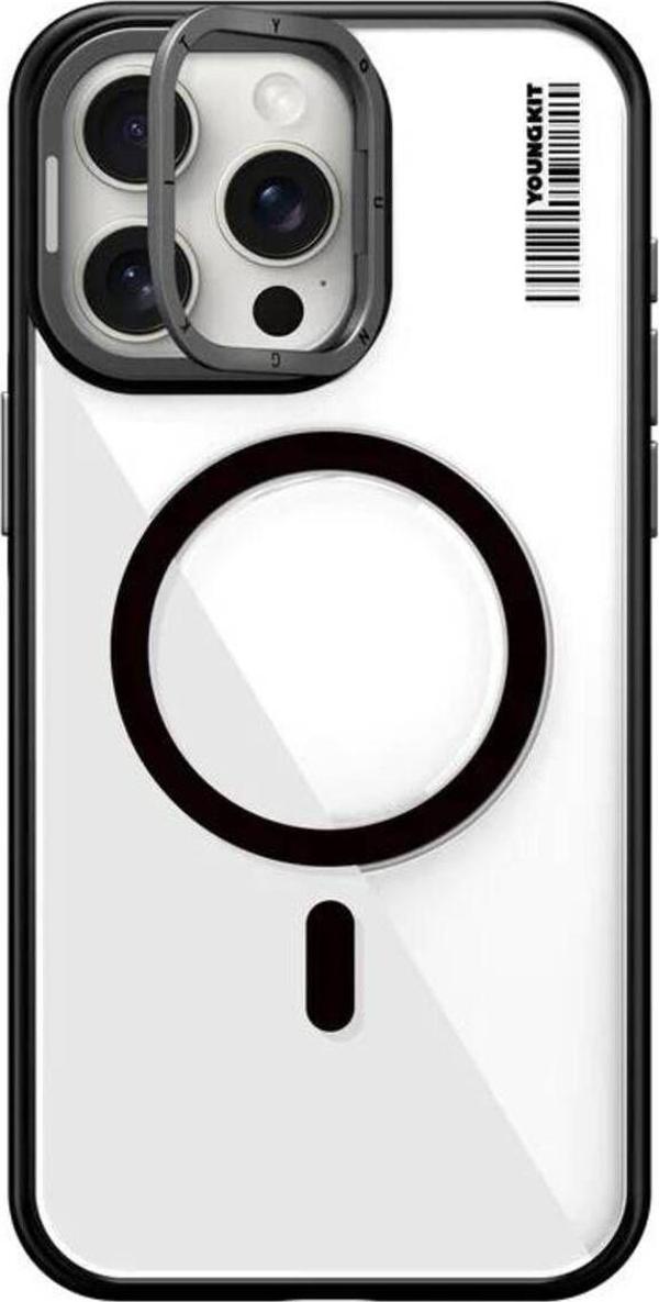 Youngkit İphone 15 Pro Uyumlu Kılıf Magsafe Şarj Özellikli Youngkit Crystal Grid Siyah - Image 1