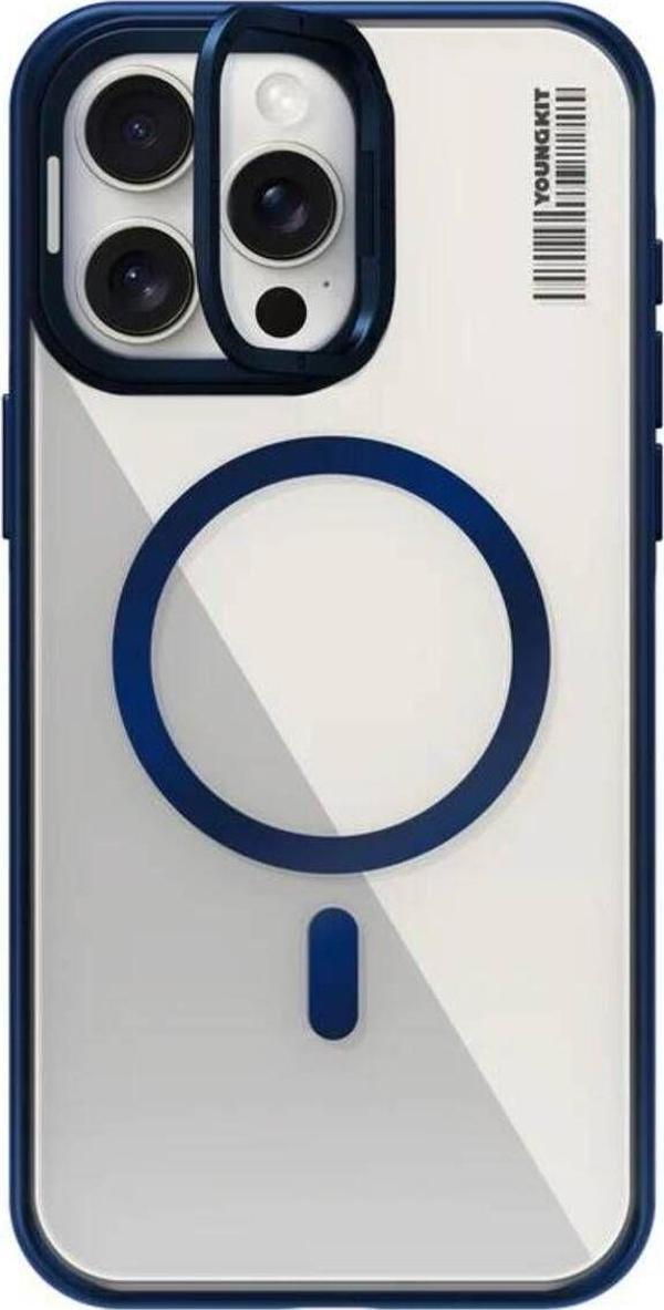 Youngkit İphone 15 Pro Max Uyumlu Kılıf Magsafe Şarj Özellikli Youngkit Crystal Grid Mavi - Image 1