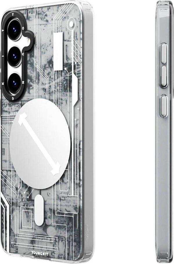 Youngkit Galaxy S24 Plus Uyumlu Kılıf Magsafe Şarj Özellikli Youngkit Technology Serisi Kapak Beyaz - Image 1