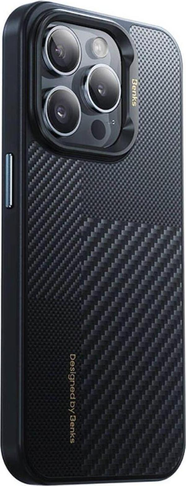 Benks iphone 15 Pro Max Kılıf Magsafe Özellikli Karbon Fiber Benks Montage Hibrit Armor Pro 600D Kevlar - Image 1