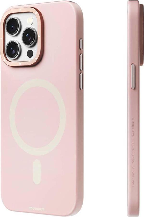 Youngkit İphone 14 Pro Max Uyumlu Kılıf Magsafe Şarj Özellikli Youngkit Velvet Magnet Serisi Kapak Pembe - Image 1