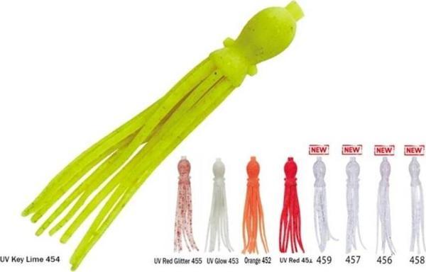 Nikko Octopus 114mm UV Silikon Yem, Uv Blue Glow Flake 457 - Image 1