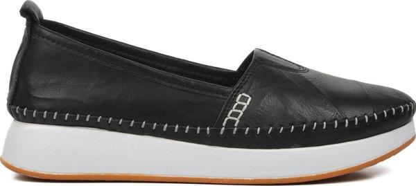 Ayakmod 24075 Siyah Hakiki Deri Kadın Günlük Ayakkabı - Image 1