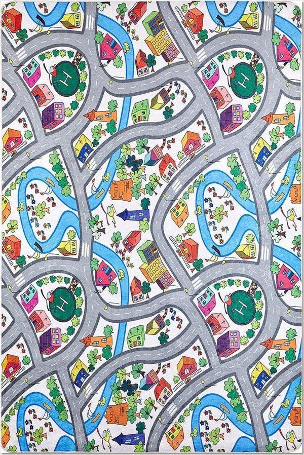 Çocuk Halısı ve Bebek Halısı Yıkanabilir Kaymaz Taban Yol Temalı Mavi Renkli Dijital Baskı Halı HC004 - Image 1