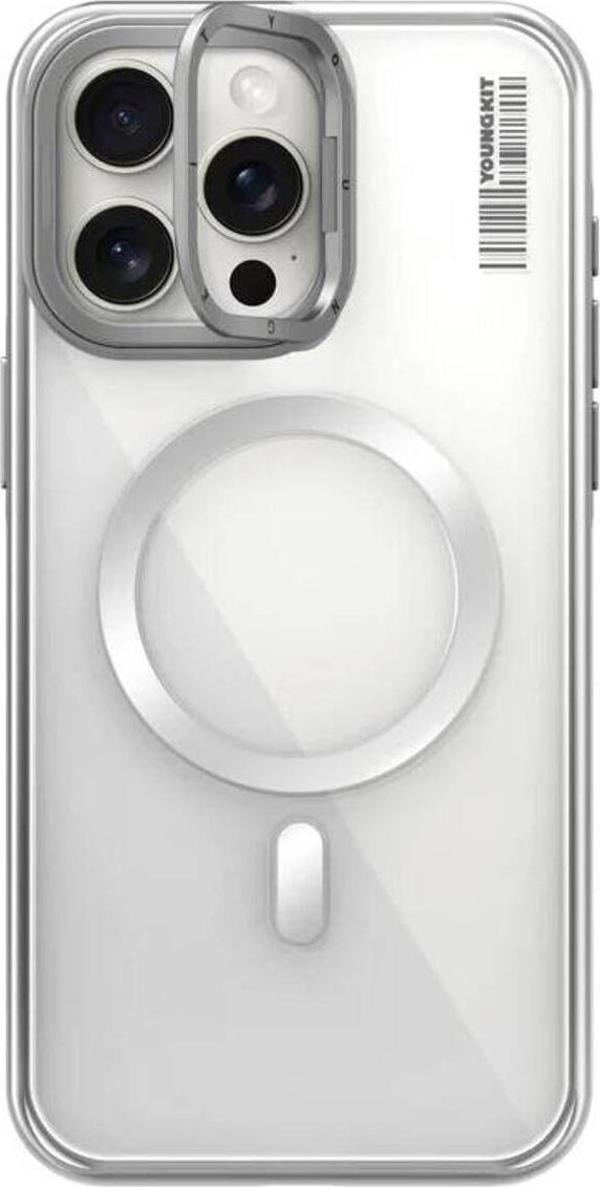 Youngkit İphone 14 Pro Max Uyumlu Kılıf Magsafe Şarj Özellikli Youngkit Crystal Grid Gümüş - Image 1
