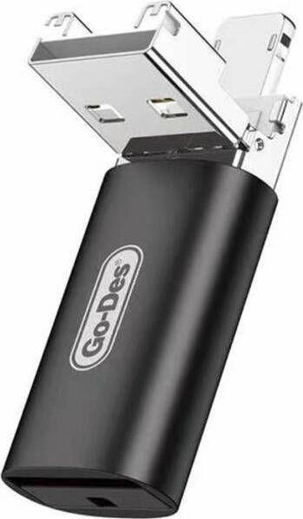 Go-Des Go Des Gd-Ct190 Tf Kart To Usb-A Ve Lightning 2İn1 Otg Hafıza Kart Okuyucu Uyumlu - Image 1