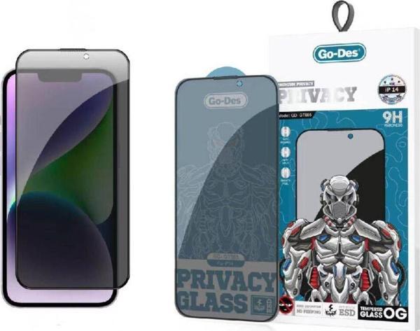Go-Des İphone 14 Uyumlu Hayalet Ekran Koruyucu Go Des 9D Full Cover Privacy Temperli Cam Koruyucu - Image 1
