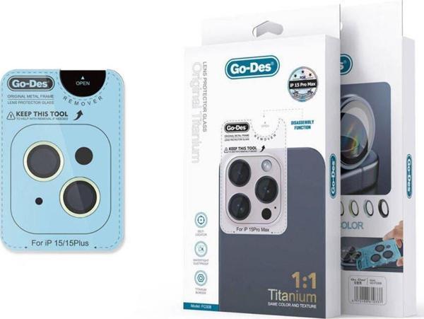 Go-Des İphone 15 Plus Uyumlu Go Des Titanium Premium Temperli Kamera Lens Koruyucu Yeşil - Image 1