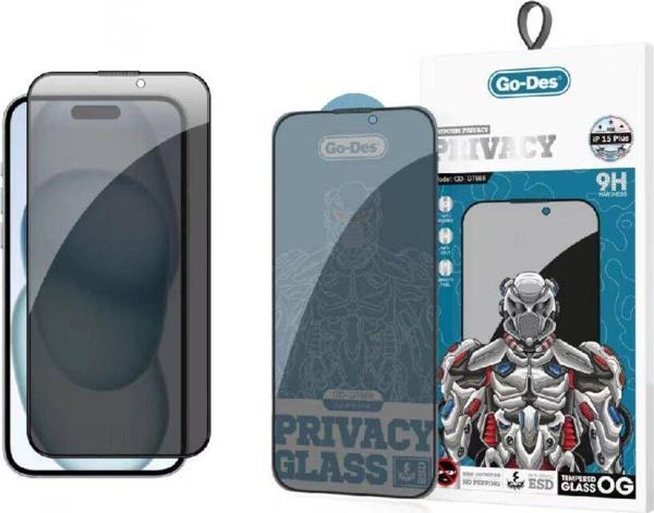 Go-Des İphone 15 Plus Uyumlu Hayalet Ekran Koruyucu Go Des 9D Full Cover Privacy Temperli Cam Koruyucu - Image 1