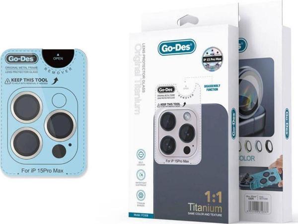 Go-Des İphone 15 Pro Uyumlu Go Des Titanium Premium Temperli Kamera Lens Koruyucu Gümüş - Image 1