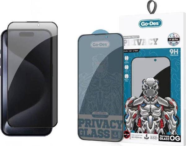 Go-Des İphone 15 Pro Uyumlu Hayalet Ekran Koruyucu Go Des 9D Full Cover Privacy Temperli Cam Koruyucu - Image 1