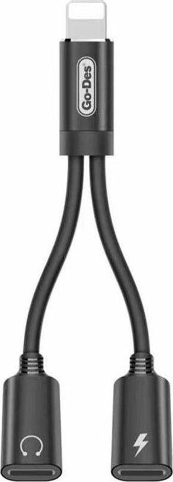 Go-Des İphone Şarj Ve Ses Dönüştürücü Go Des Gd-Uc011 Lightning 2İn1 Kablo Siyah - Image 1