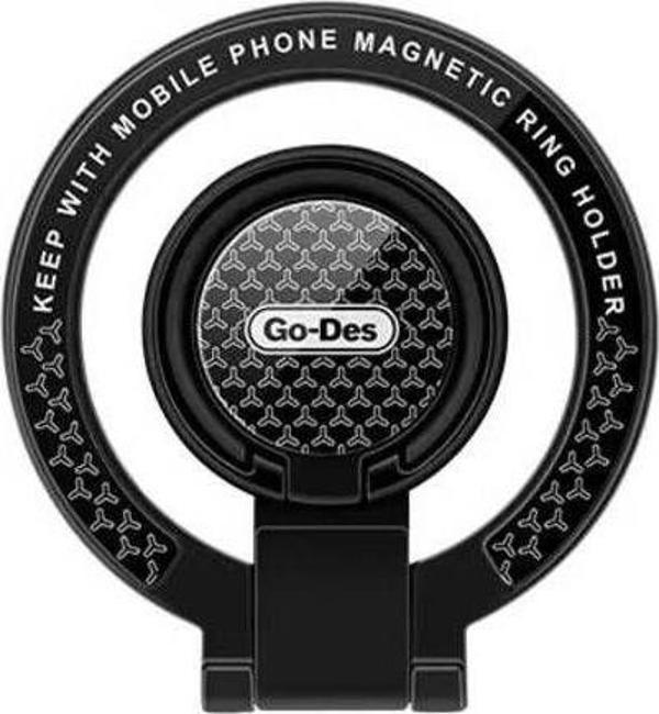 Go-Des Telefon İçin Standlı Magnetik Yüzük Tutucu Aparat  Go Des Gd-G096 Magsafe Şarj Destekli Siyah - Image 1