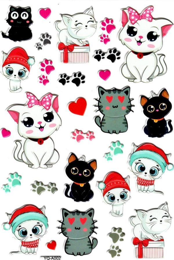 Sticker Kabartmalı Stiker Defter Planlayıcı Etiket (YQA002)-20x14cm - Renkli Kedi - Image 1