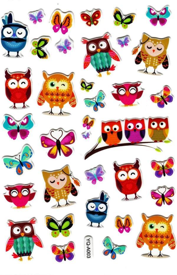 Sticker Kabartmalı Stiker Defter Planlayıcı Etiket (YQA003)-20x14cm - Baykuş Kelebek - Image 1