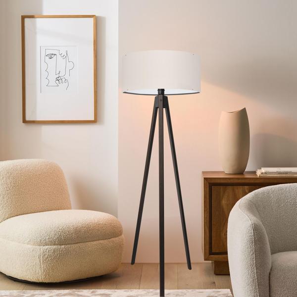 Homing Kumaş Başlık Koyu Venge Ayaklı Tripod Lambader Krem - Image 1